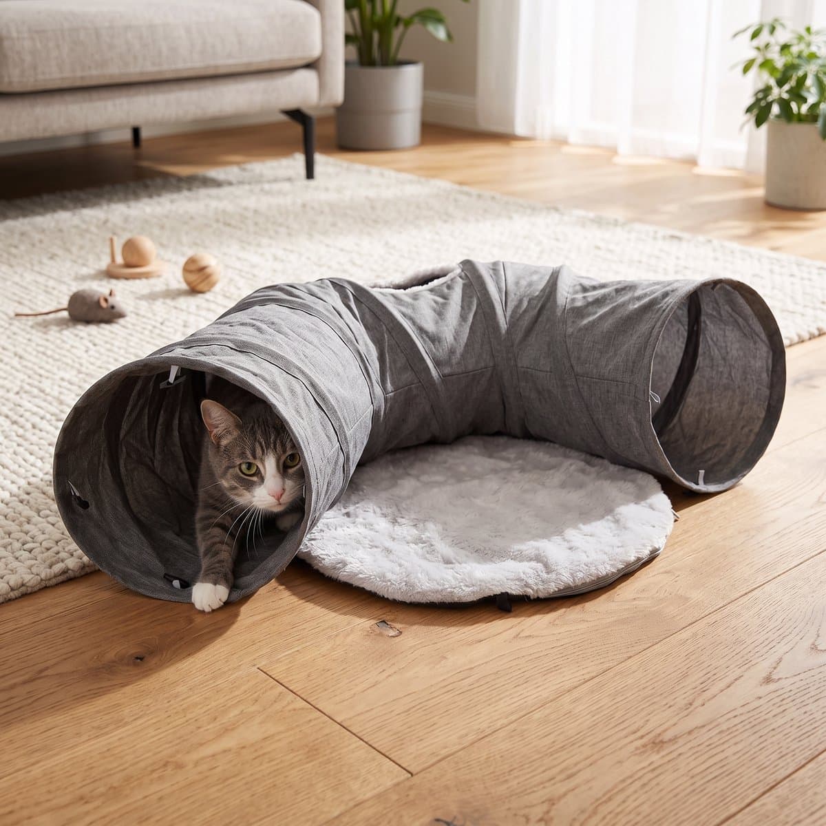 Kattentunnel met Kussen - 95 cm, Grijs - foto 5