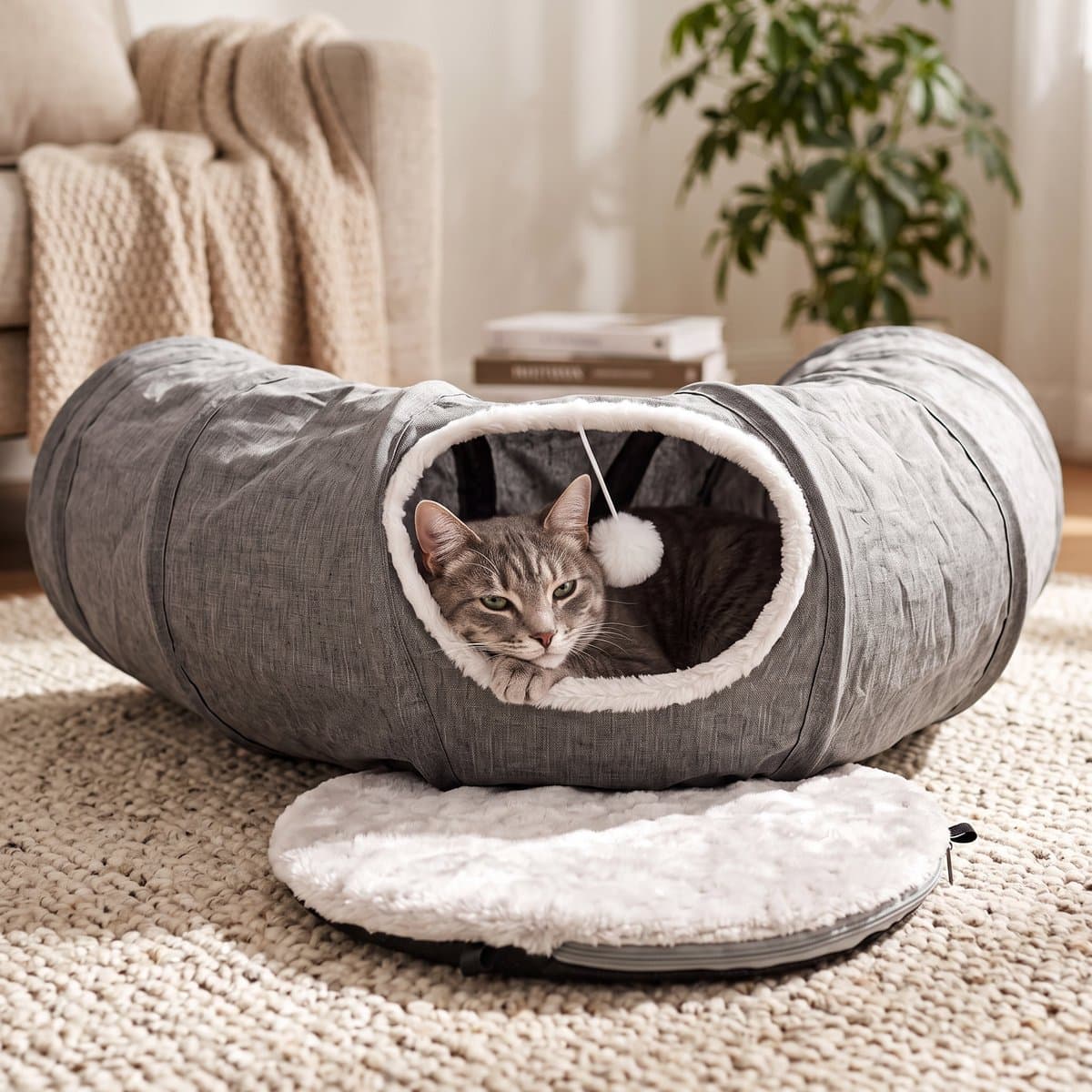 Kattentunnel met Kussen - 95 cm, Grijs - foto 7